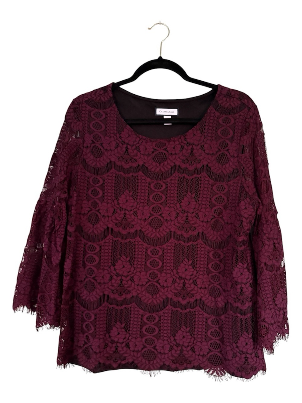Charter Club Wine Lace Scoop-Neck Blouse